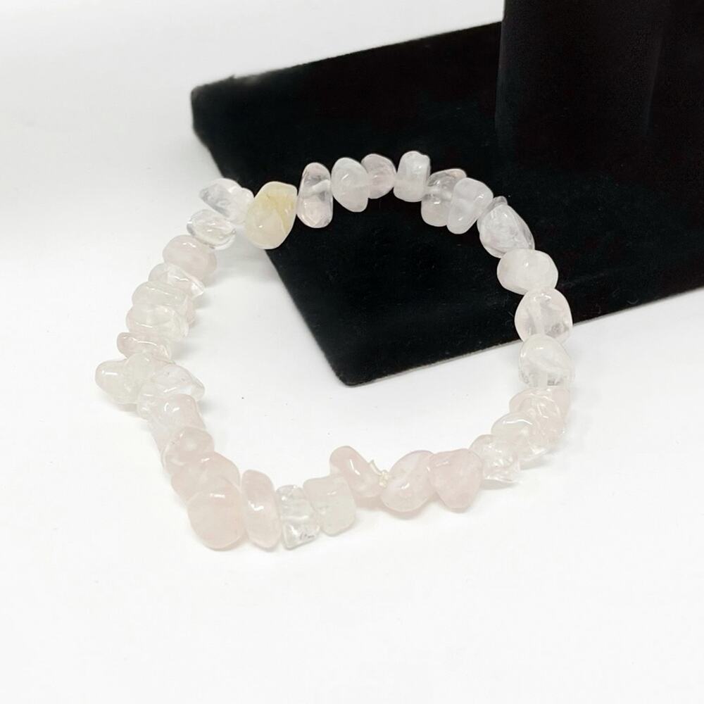 Rose Quartz Beaded Stretch Bangle Bracelet - Picture 3 of 3